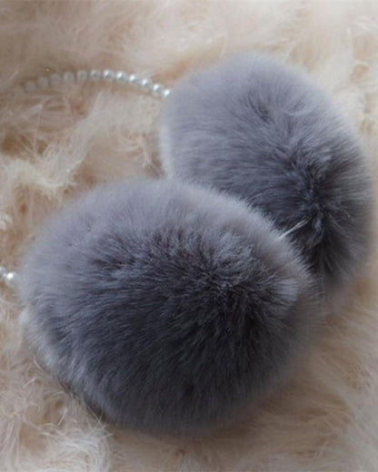 Pearl-Embellished Rabbit Fur Thickened Insulated Earmuffs