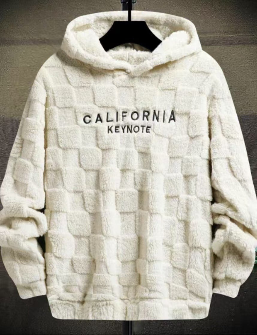 NewYork Hoodie Men's Letter Embroidery Pocket Textured Flannel Hoodie