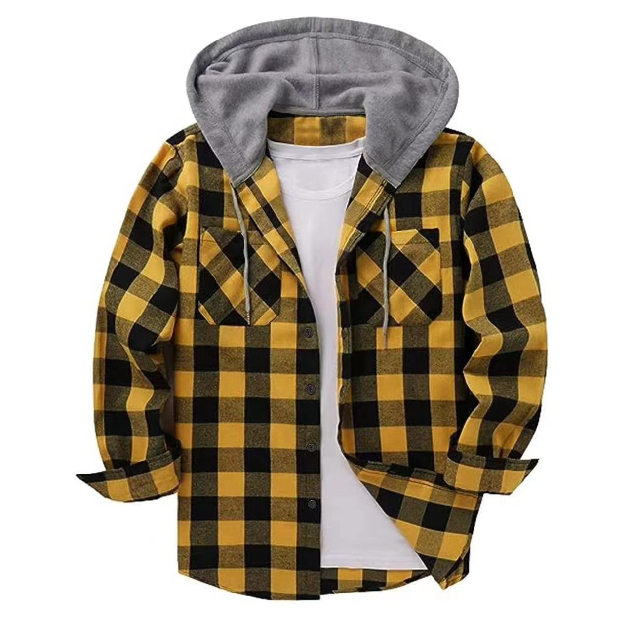 Plaid Patchwork Button Front Hooded Jacket