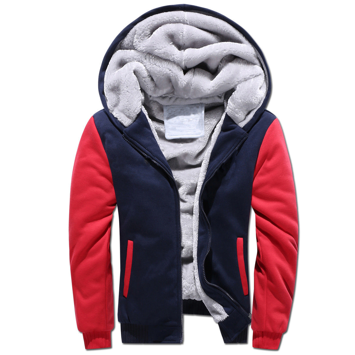 GGT Thickened Fleece Solid Color Hooded Cardigan - Men's Winter Sweatshirt Jacket