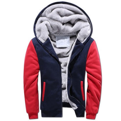 GGT Thickened Fleece Solid Color Hooded Cardigan - Men's Winter Sweatshirt Jacket