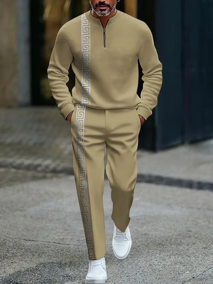 KZZ Men's fashion casual zipper stand up collar long sleeved pants set