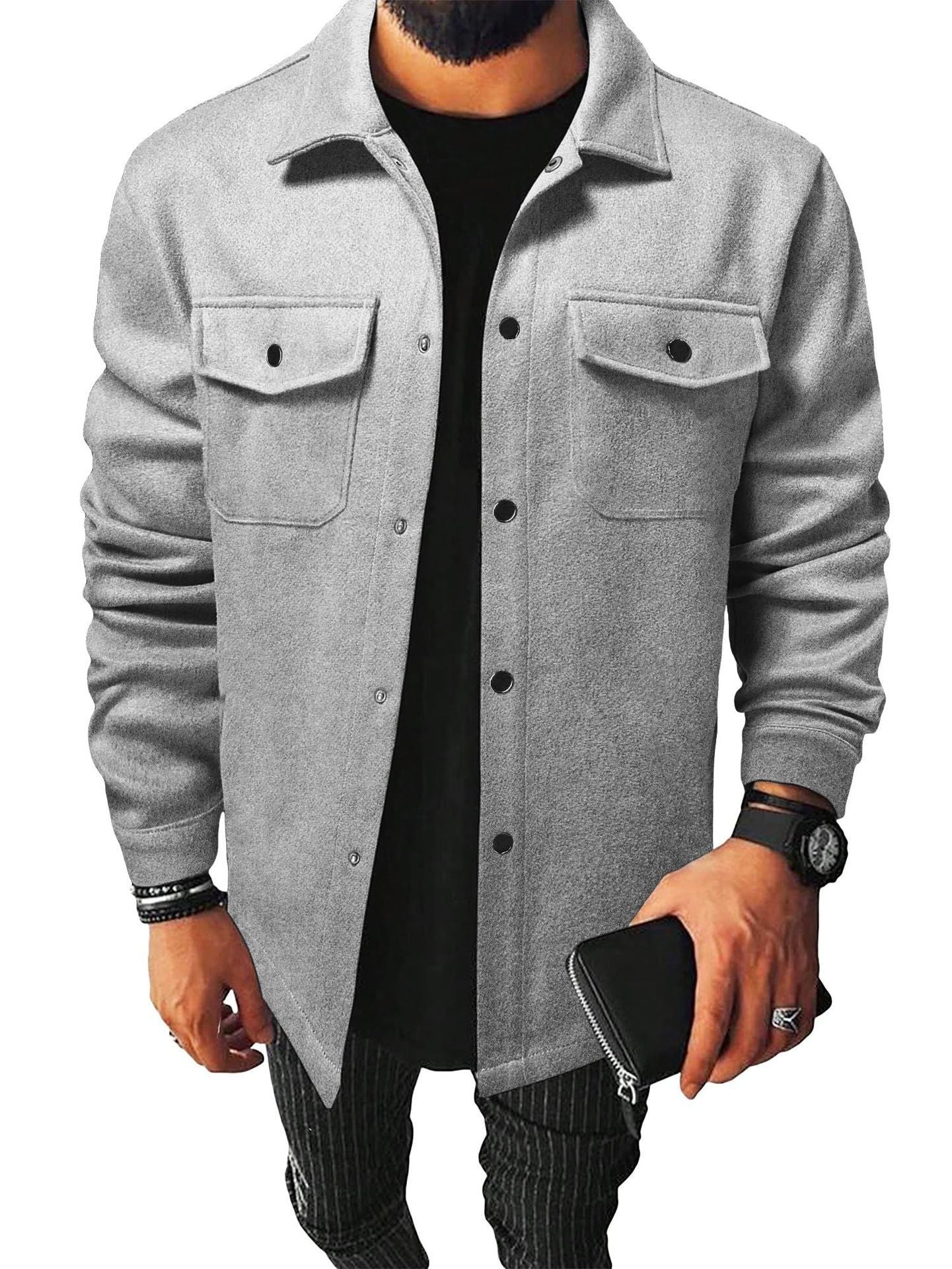 Men's Simple Woolen Jacket Coat, Fashion Casual Design
