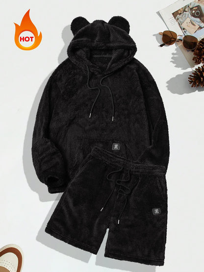 KZZ Men's Hooded Sweatshirt Shorts Set, Very Worthwhile Hoodie Top Pants Two-Piece Suit