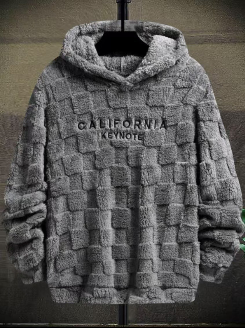 NewYork Hoodie Men's Letter Embroidery Pocket Textured Flannel Hoodie