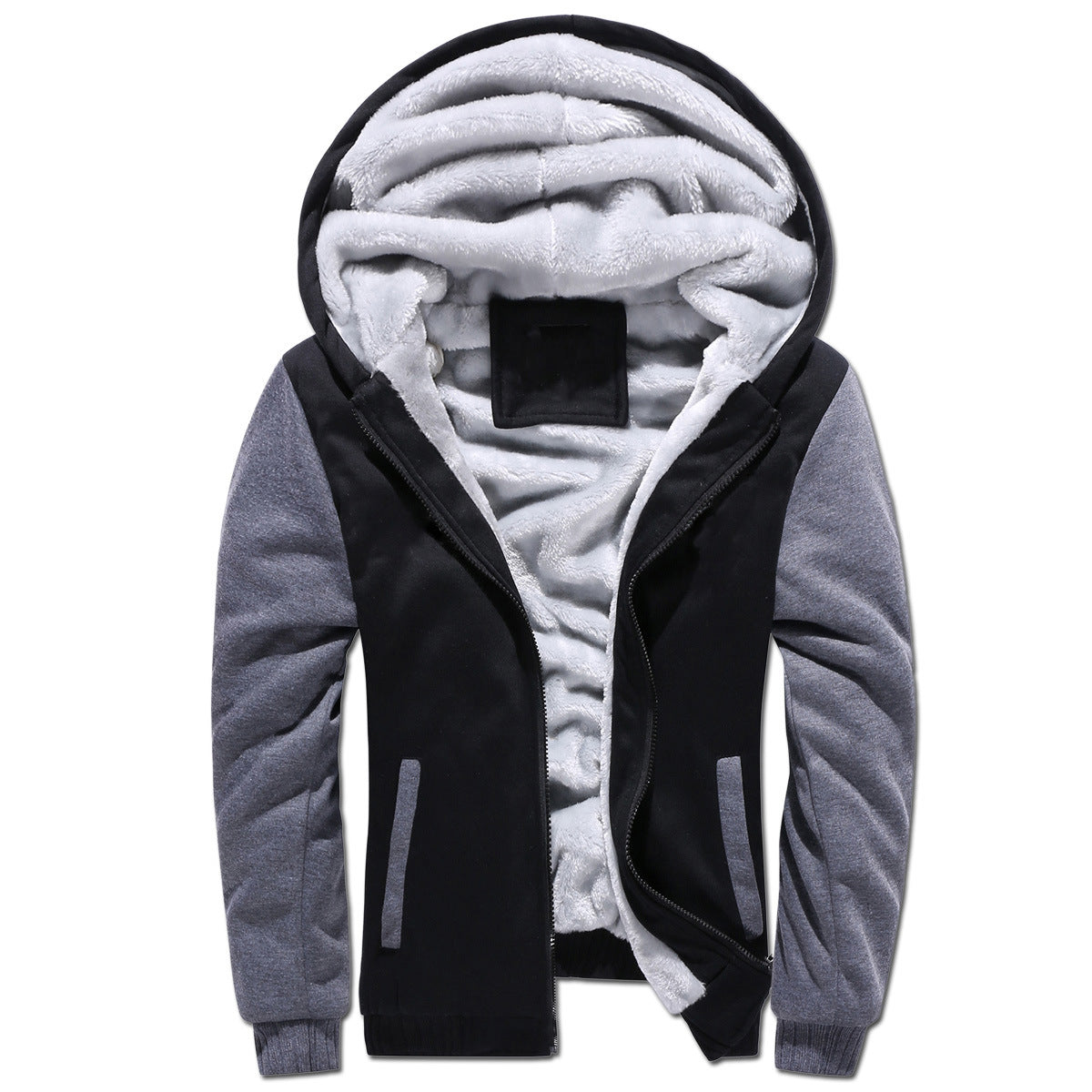 GGT Thickened Fleece Solid Color Hooded Cardigan - Men's Winter Sweatshirt Jacket