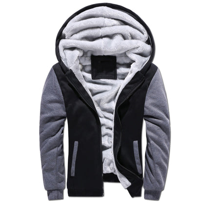 GGT Thickened Fleece Solid Color Hooded Cardigan - Men's Winter Sweatshirt Jacket