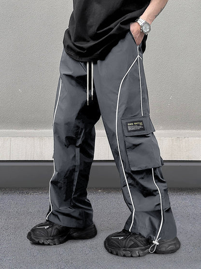 Men's Loose Letter Patched Contrast Binding Pocket  Cargo Pants