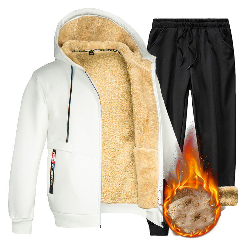 Two-piece Set Men's Solid Zip Up Hooded Jacket & Drawstring Waist Pants Set