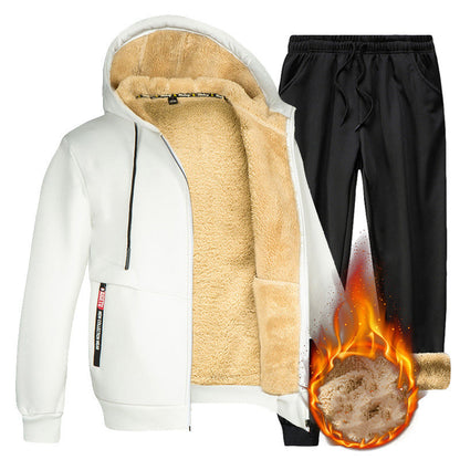 Two-piece Set Men's Solid Zip Up Hooded Jacket & Drawstring Waist Pants Set