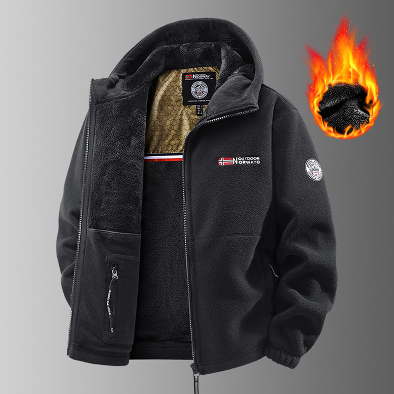 KZZ Men's Heavyweight Double Sided Fleece Jacket with Full Zip Closure & Hood Thick Winter Warm Coat