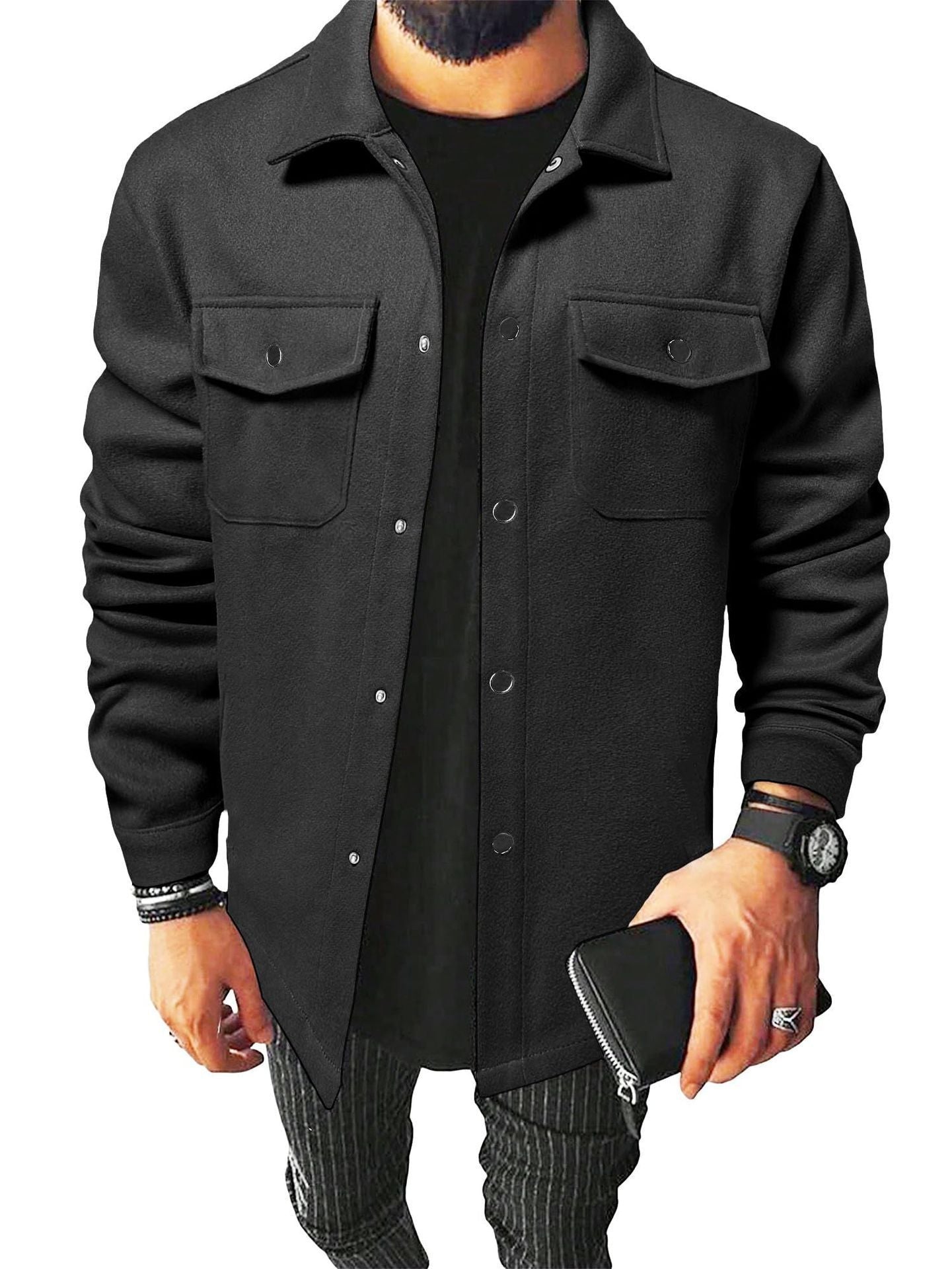 Men's Simple Woolen Jacket Coat, Fashion Casual Design