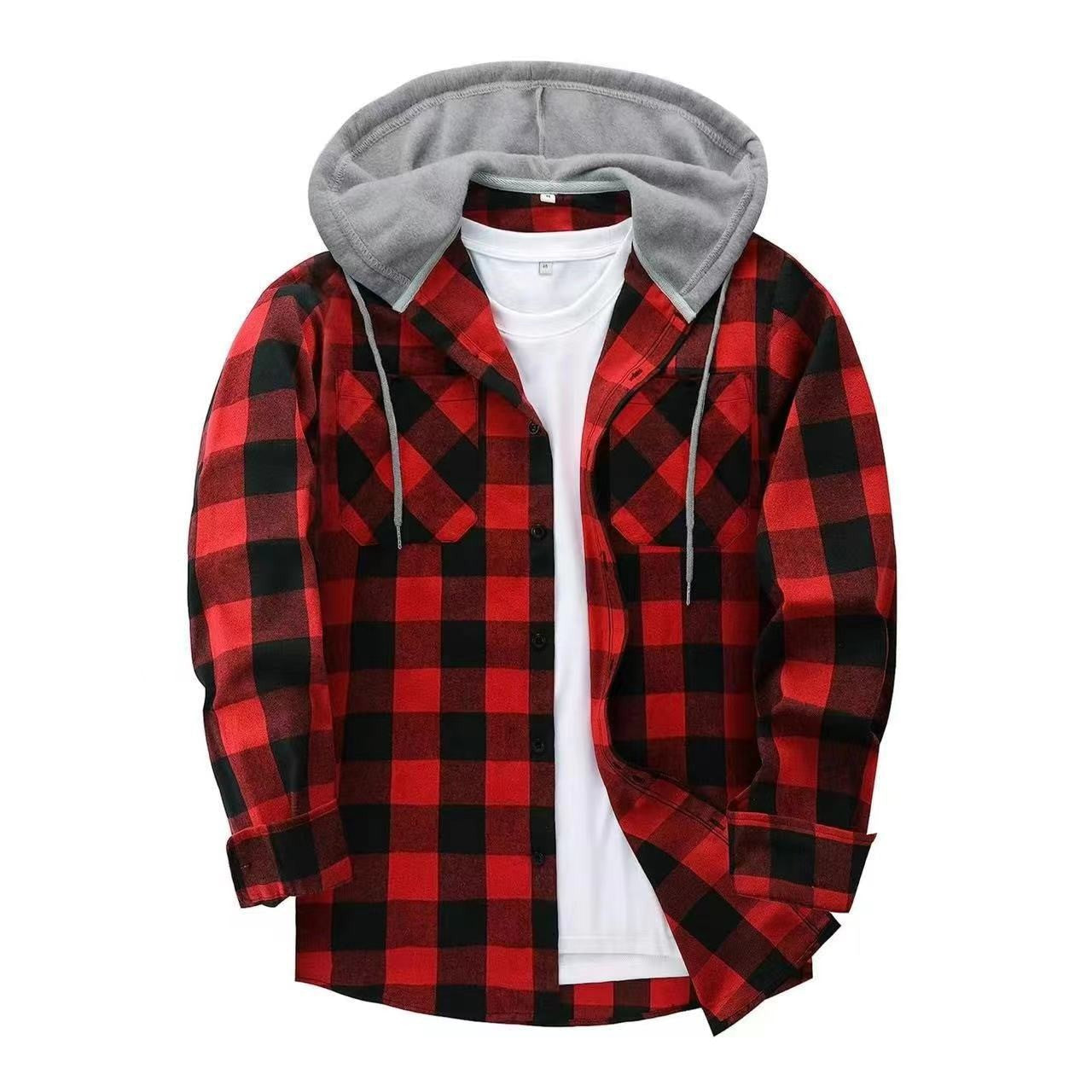 Plaid Patchwork Button Front Hooded Jacket