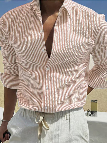 GGT Men's Striped Print Long Sleeve Shirt, Casual Comfy Top