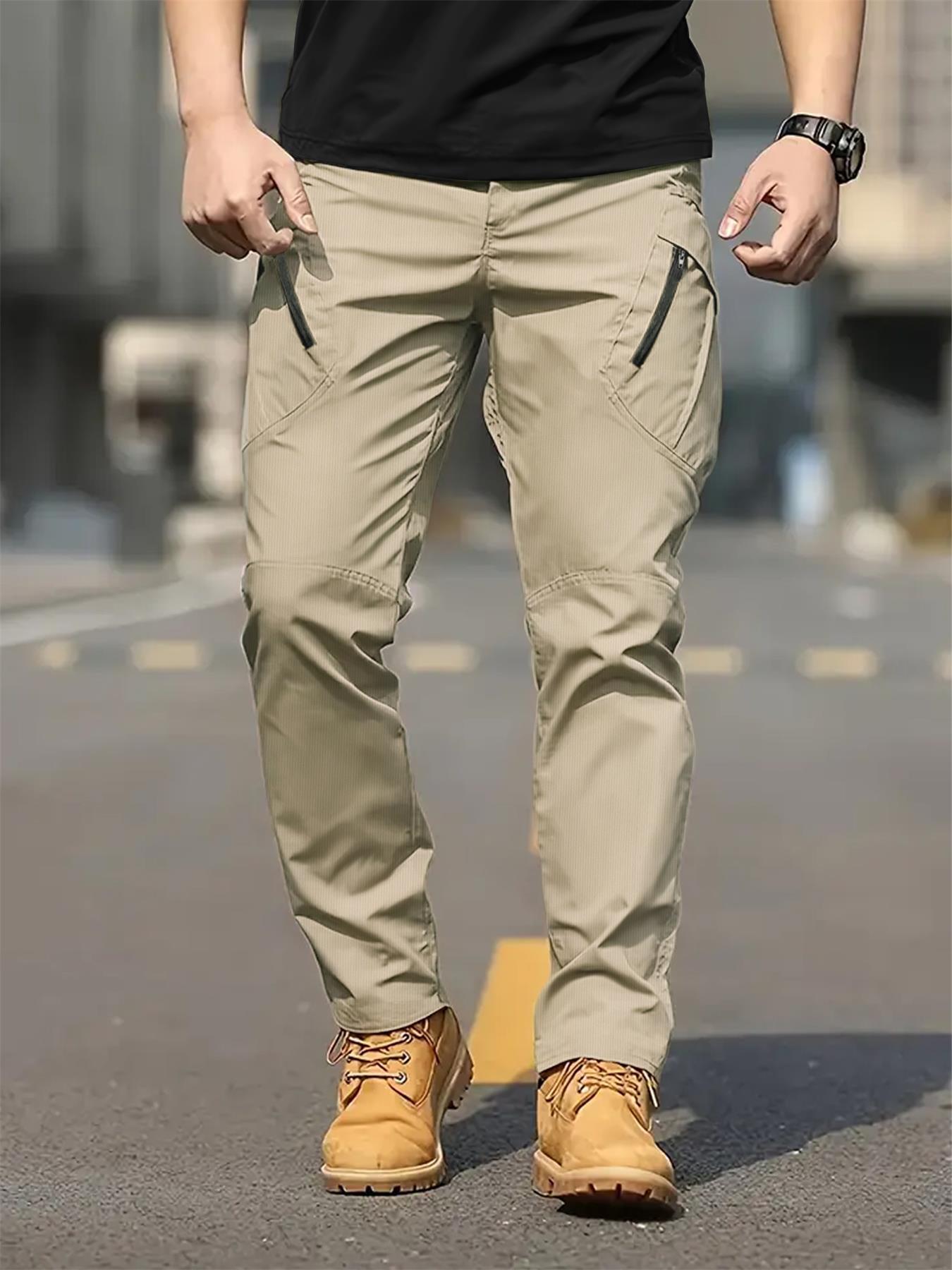 KZZ Men's Solid Color Flap Pocket Zipper Fly Cargo Pants without Belt Accessories