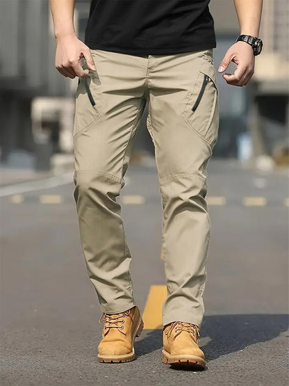 KZZ Men's Solid Color Flap Pocket Zipper Fly Cargo Pants without Belt Accessories