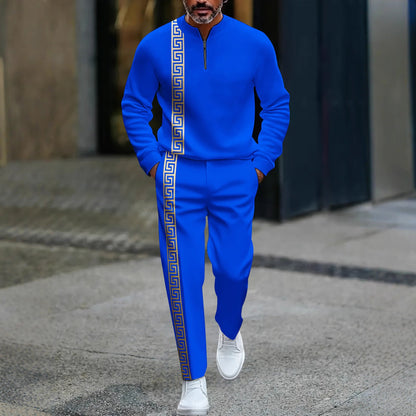 KZZ Men's fashion casual zipper stand up collar long sleeved pants set