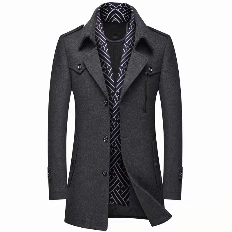 GGT Men's Trench Coat with Detachable Soft Scarf Notched Collar Single Breasted Pea Coat Overcoat