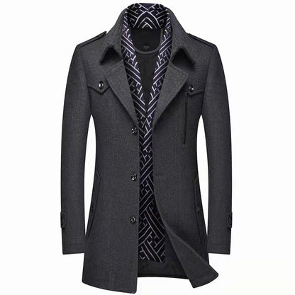 GGT Men's Trench Coat with Detachable Soft Scarf Notched Collar Single Breasted Pea Coat Overcoat