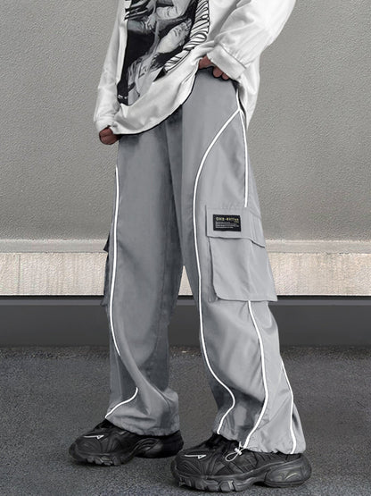 Men's Loose Letter Patched Contrast Binding Pocket  Cargo Pants