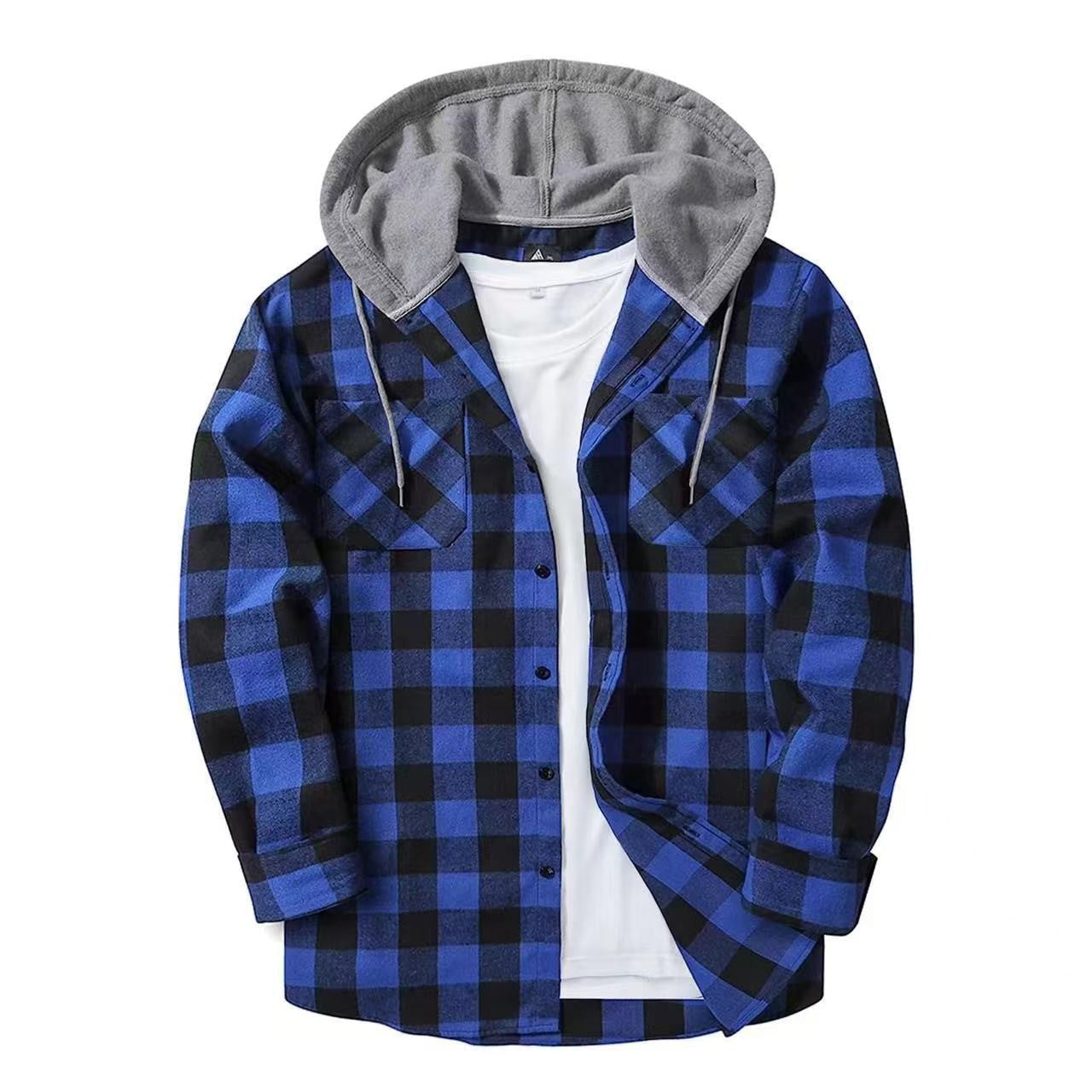 Plaid Patchwork Button Front Hooded Jacket