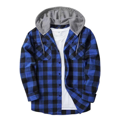 Plaid Patchwork Button Front Hooded Jacket
