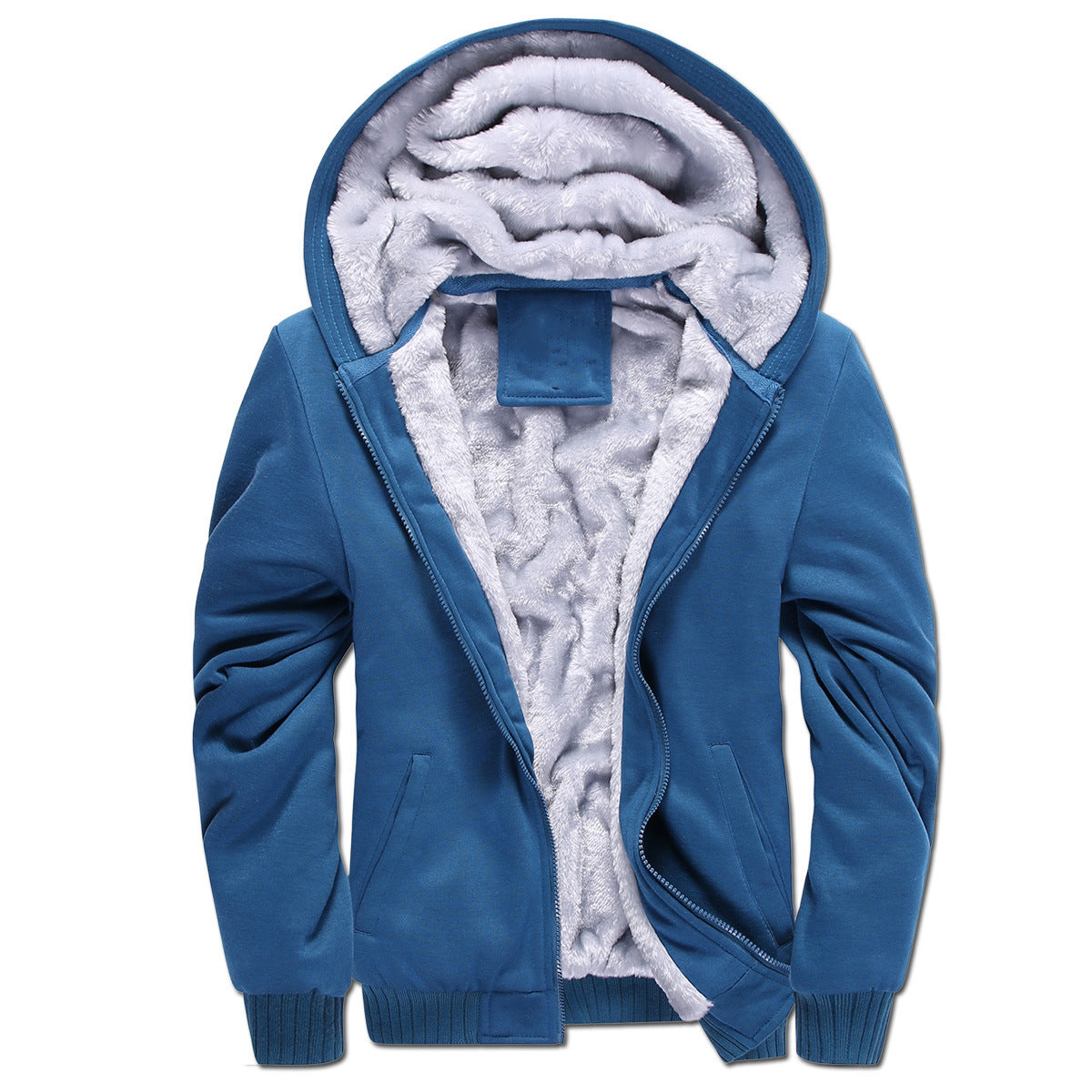 GGT Thickened Fleece Solid Color Hooded Cardigan - Men's Winter Sweatshirt Jacket