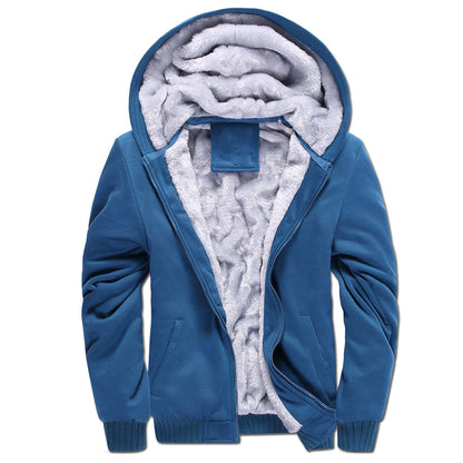 GGT Thickened Fleece Solid Color Hooded Cardigan - Men's Winter Sweatshirt Jacket