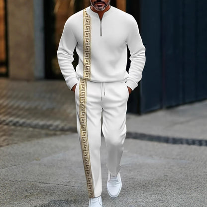 KZZ Men's fashion casual zipper stand up collar long sleeved pants set