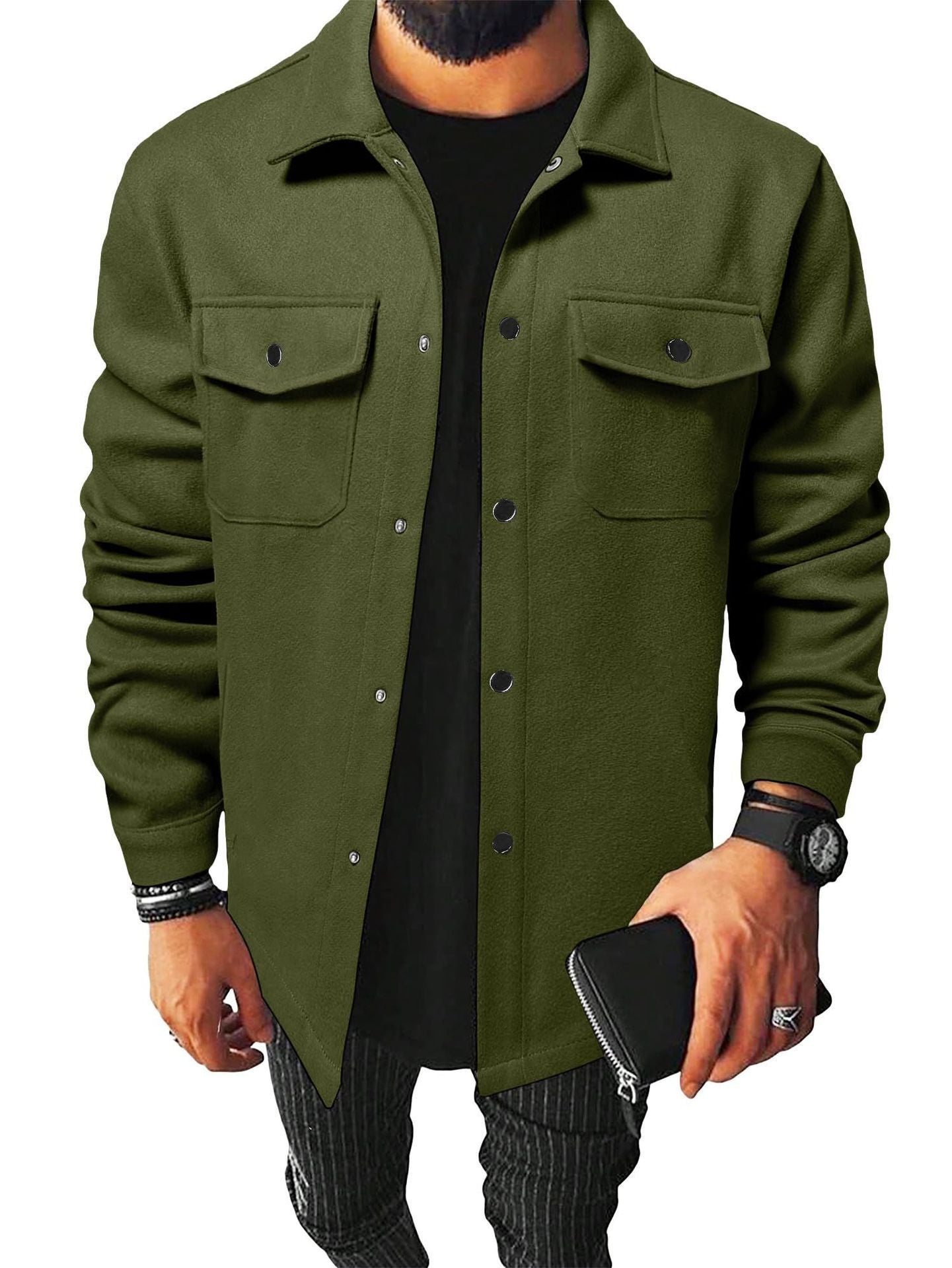 Men's Simple Woolen Jacket Coat, Fashion Casual Design