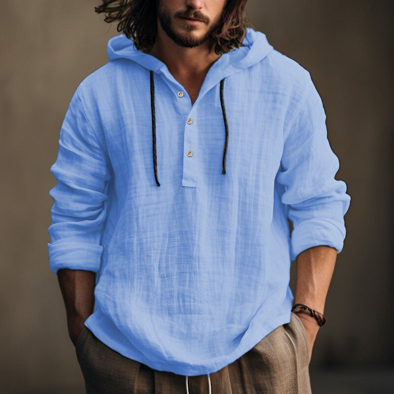 Men's Casual Long Sleeve Hooded Linen Shirt