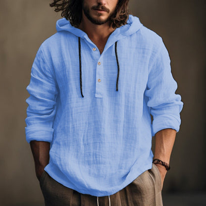 Men's Casual Long Sleeve Hooded Linen Shirt