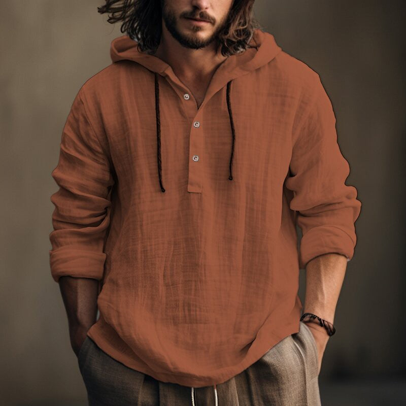 Men's Casual Long Sleeve Hooded Linen Shirt