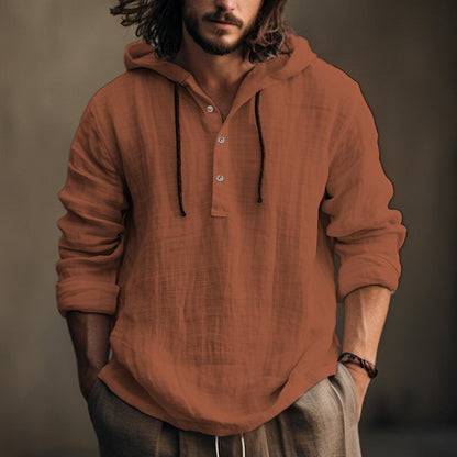 Men's Casual Long Sleeve Hooded Linen Shirt