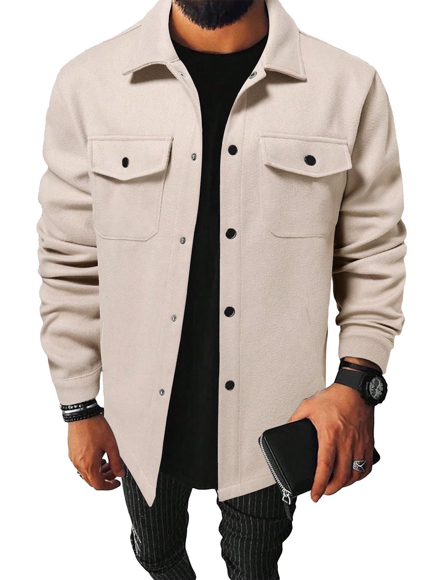 Men's Simple Woolen Jacket Coat, Fashion Casual Design
