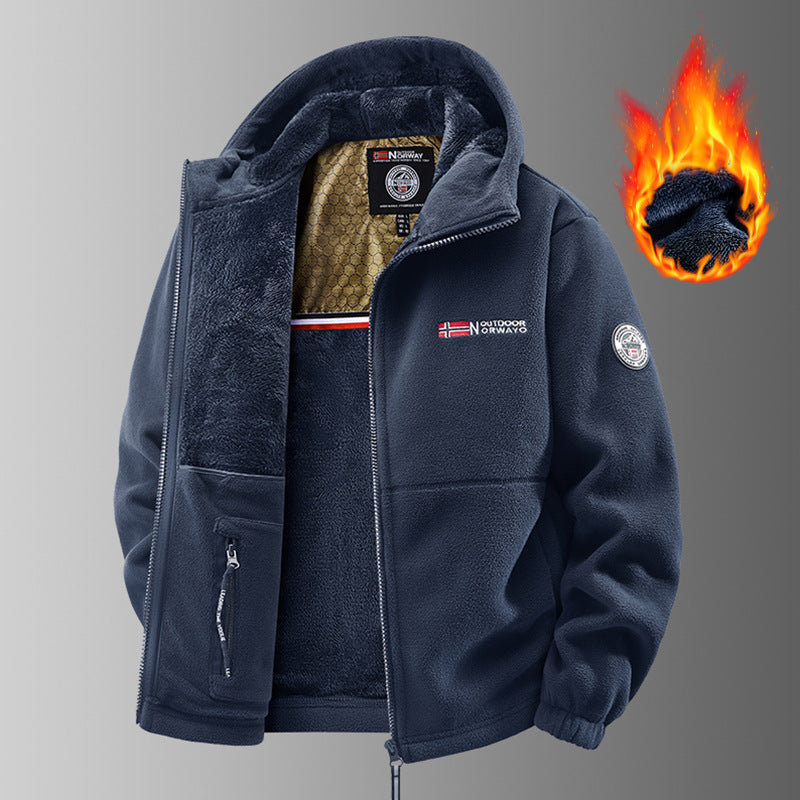 KZZ Men's Heavyweight Double Sided Fleece Jacket with Full Zip Closure & Hood Thick Winter Warm Coat