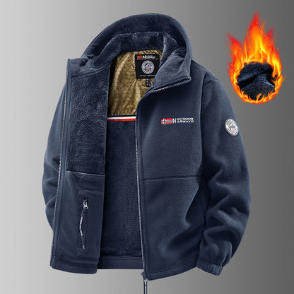 KZZ Men's Heavyweight Double Sided Fleece Jacket with Full Zip Closure & Hood Thick Winter Warm Coat