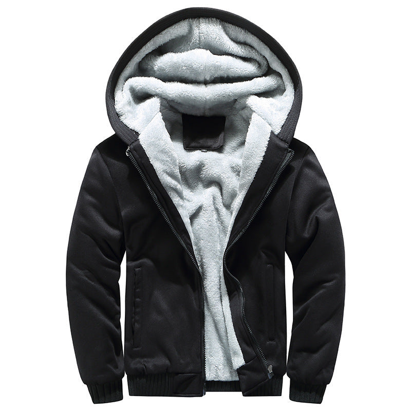 GGT Thickened Fleece Solid Color Hooded Cardigan - Men's Winter Sweatshirt Jacket