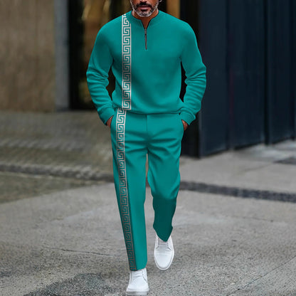 KZZ Men's fashion casual zipper stand up collar long sleeved pants set