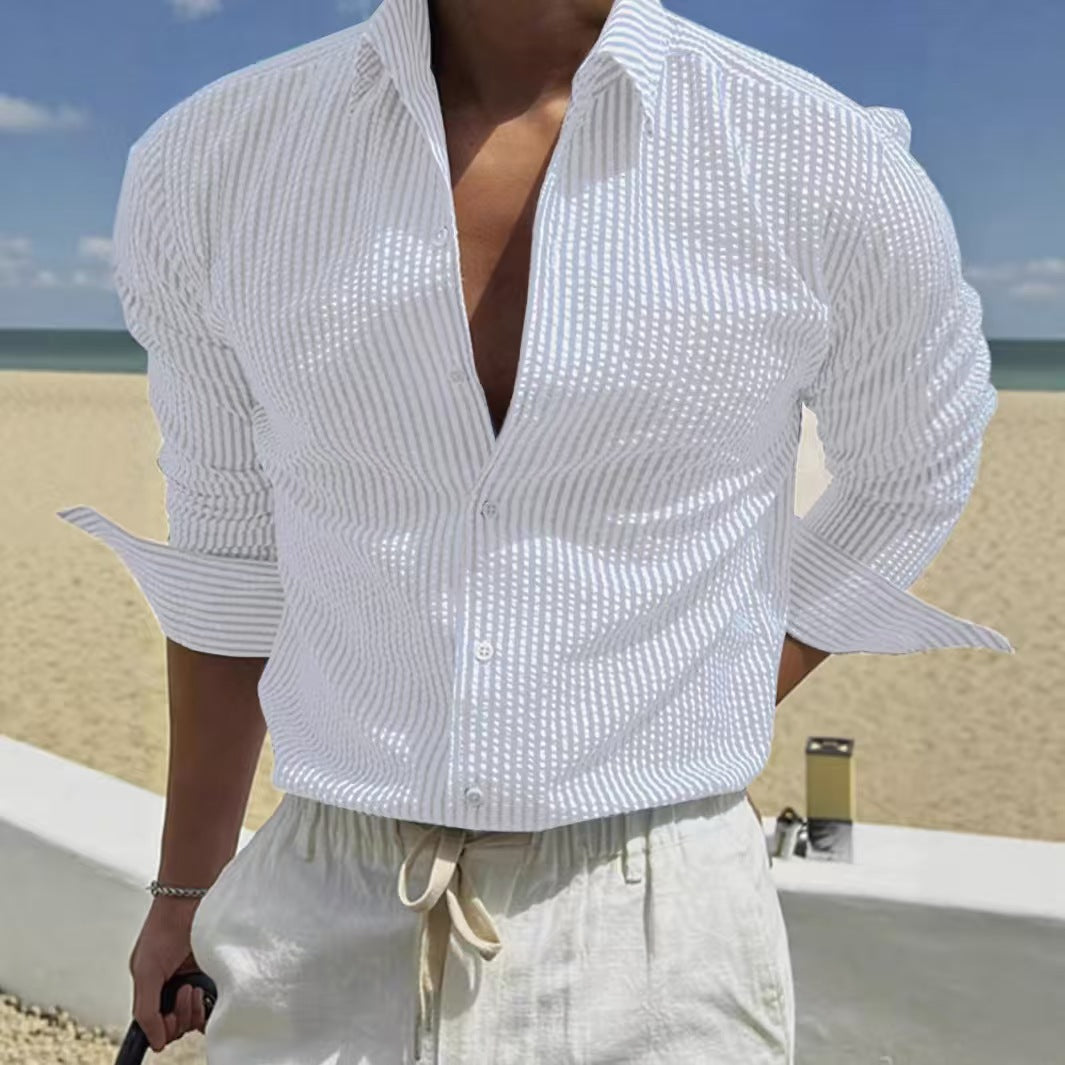 GGT Men's Striped Print Long Sleeve Shirt, Casual Comfy Top