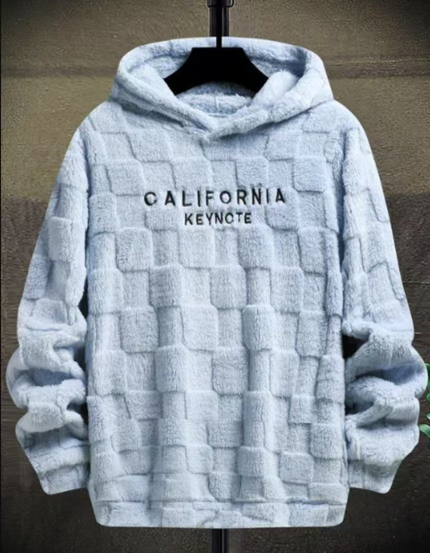 NewYork Hoodie Men's Letter Embroidery Pocket Textured Flannel Hoodie