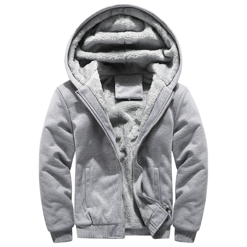 GGT Thickened Fleece Solid Color Hooded Cardigan - Men's Winter Sweatshirt Jacket