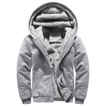 GGT Thickened Fleece Solid Color Hooded Cardigan - Men's Winter Sweatshirt Jacket