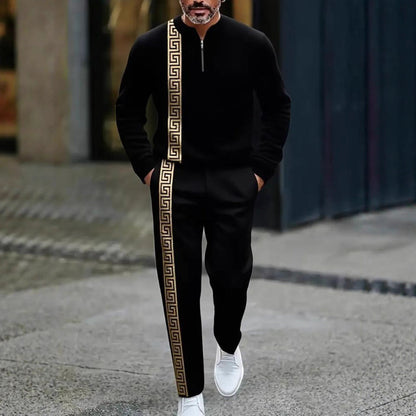 KZZ Men's fashion casual zipper stand up collar long sleeved pants set