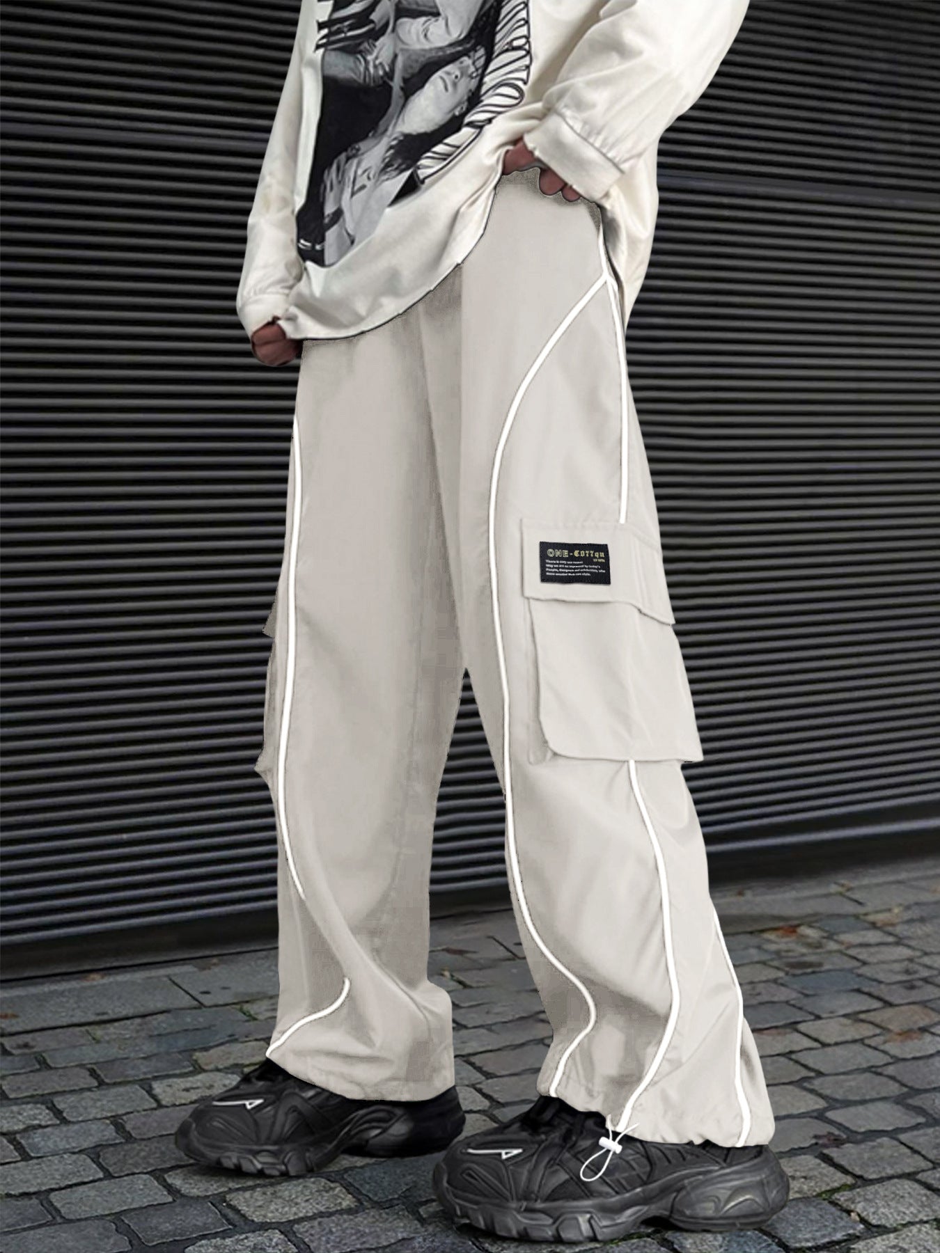 Men's Loose Letter Patched Contrast Binding Pocket  Cargo Pants