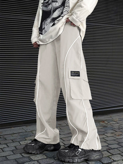 Men's Loose Letter Patched Contrast Binding Pocket  Cargo Pants