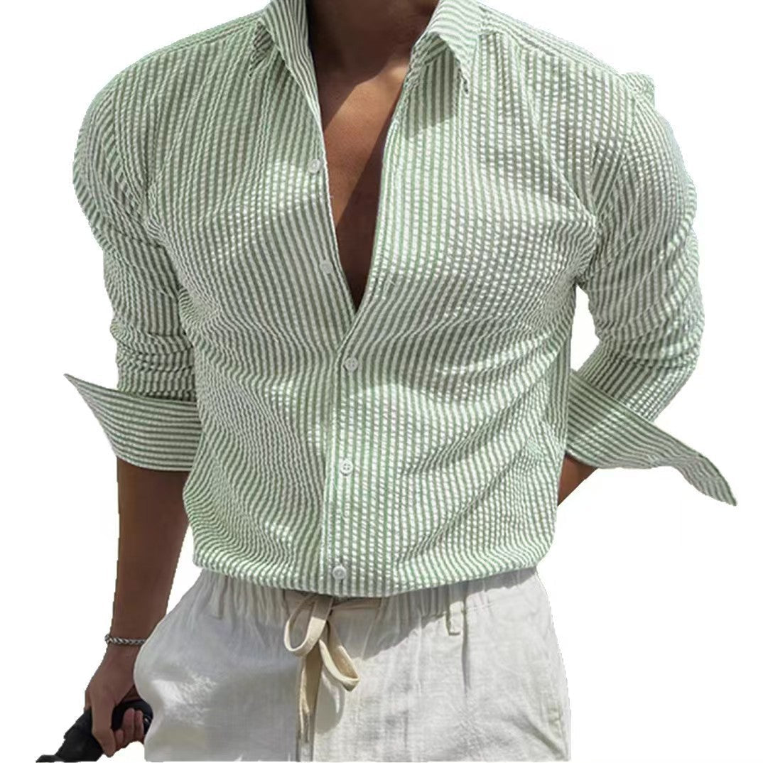 GGT Men's Striped Print Long Sleeve Shirt, Casual Comfy Top