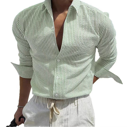 GGT Men's Striped Print Long Sleeve Shirt, Casual Comfy Top