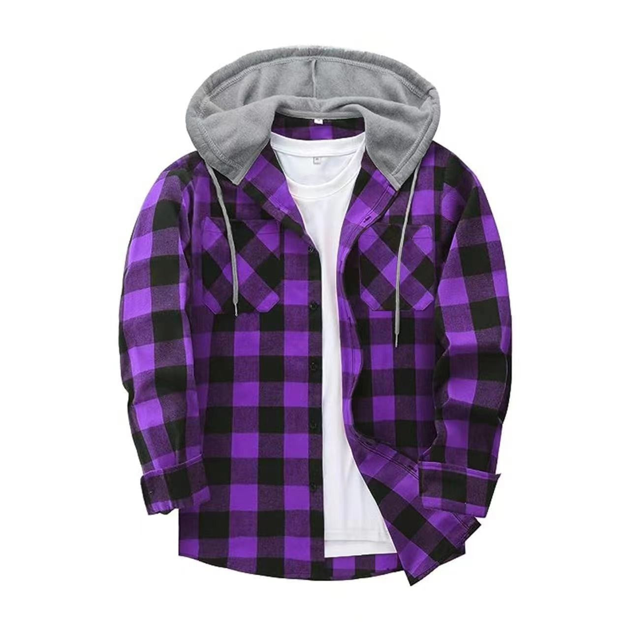 Plaid Patchwork Button Front Hooded Jacket