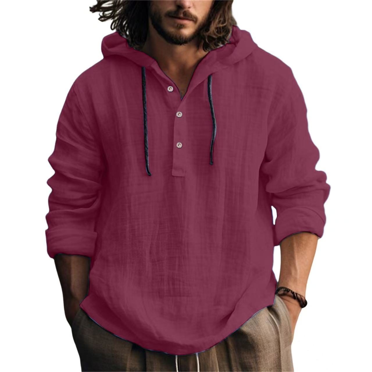 Men's Casual Long Sleeve Hooded Linen Shirt